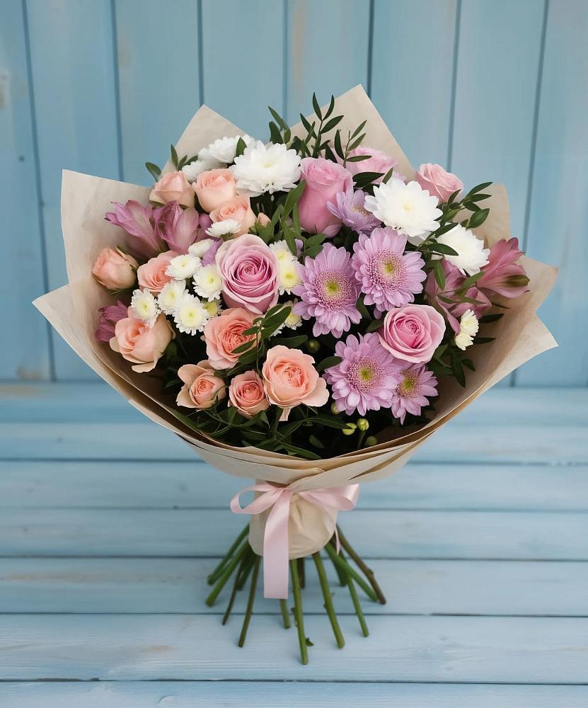 Букет цветов из: Хризантемы, Розы и Альстромерии в Вавож