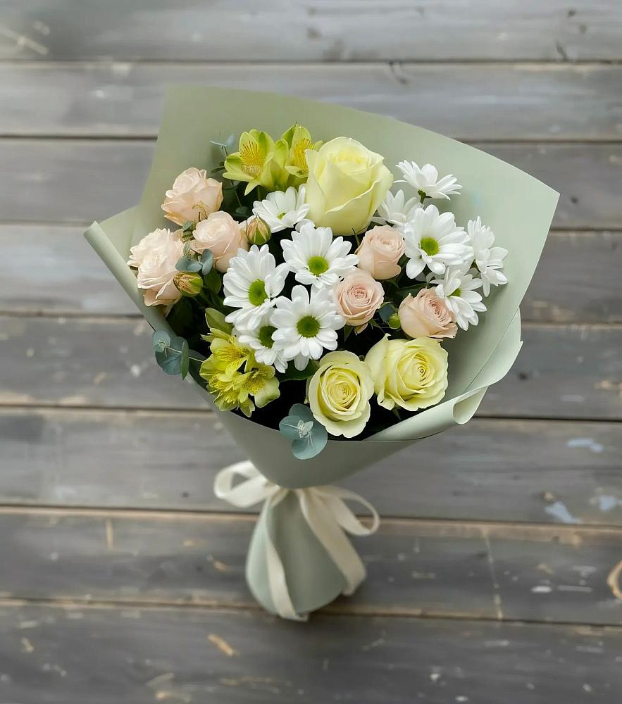 Букет цветов из: Альстромерии, Розы и Хризантемы в Вавож