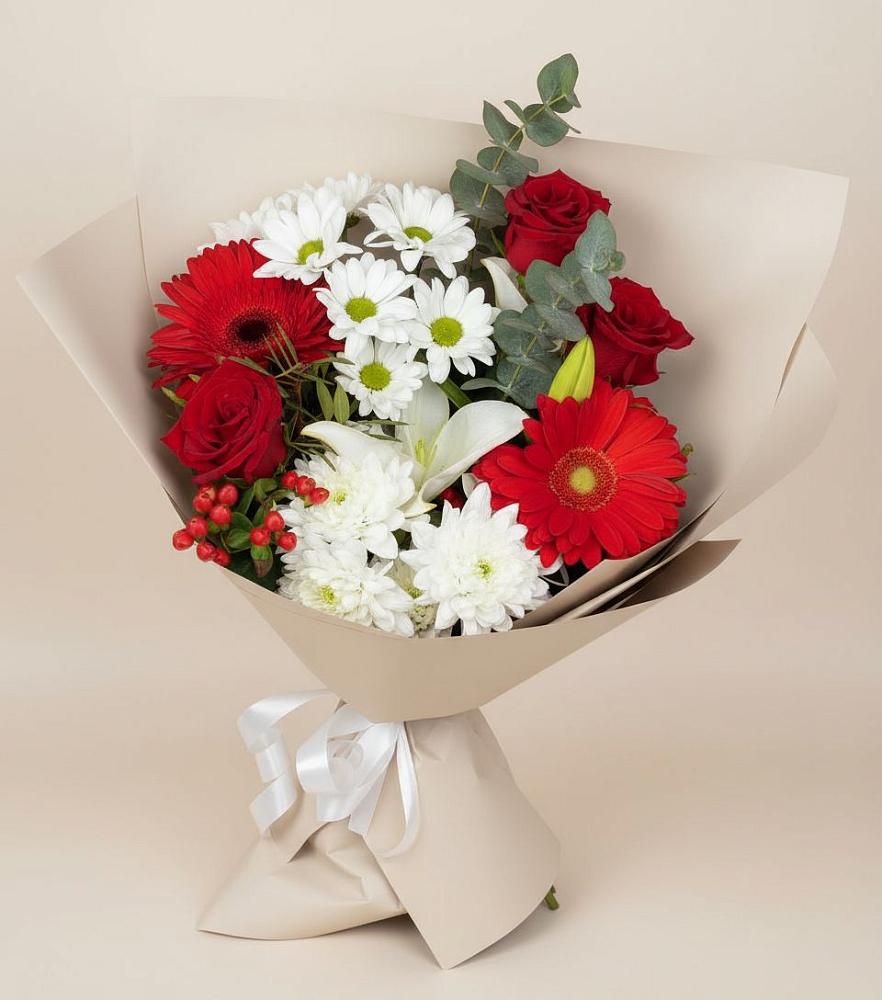 Букет цветов из: Розы, Хризантемы, Герберы и Лилии в Вавож