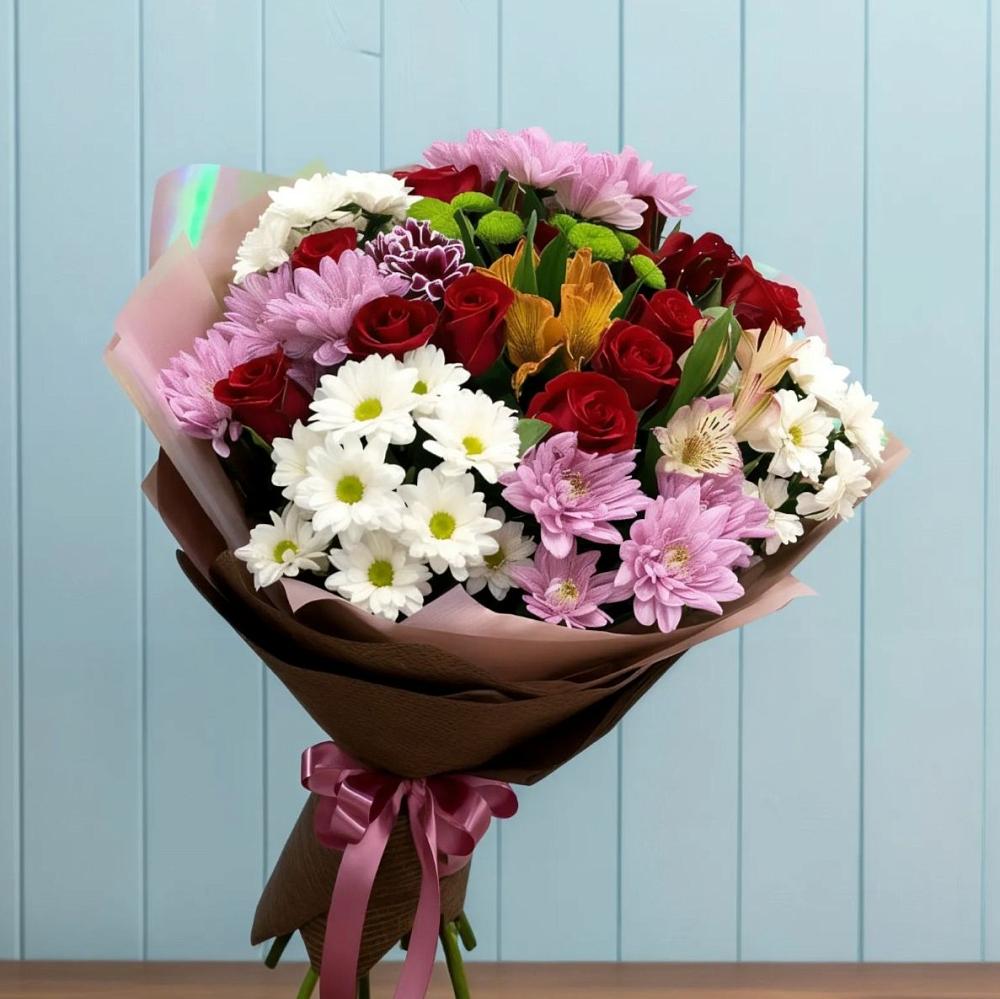Букет цветов из: Розы, Хризантемы и Альстромерии в Вавож
