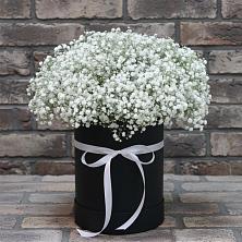Цветочная композиция из Гипсофила в шляпной коробке в Вавож