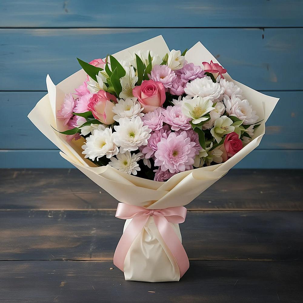 Букет цветов из: Хризантемы, Альстромерии и Розы в Вавож